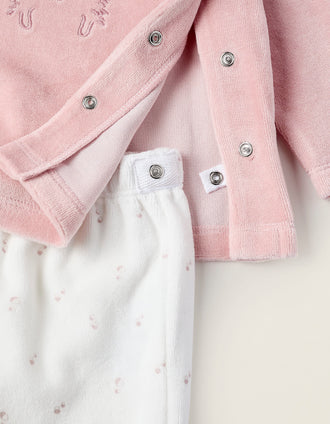 Pijama de Veludo para Recém-Nascida 'Ouriço', Rosa/Branco