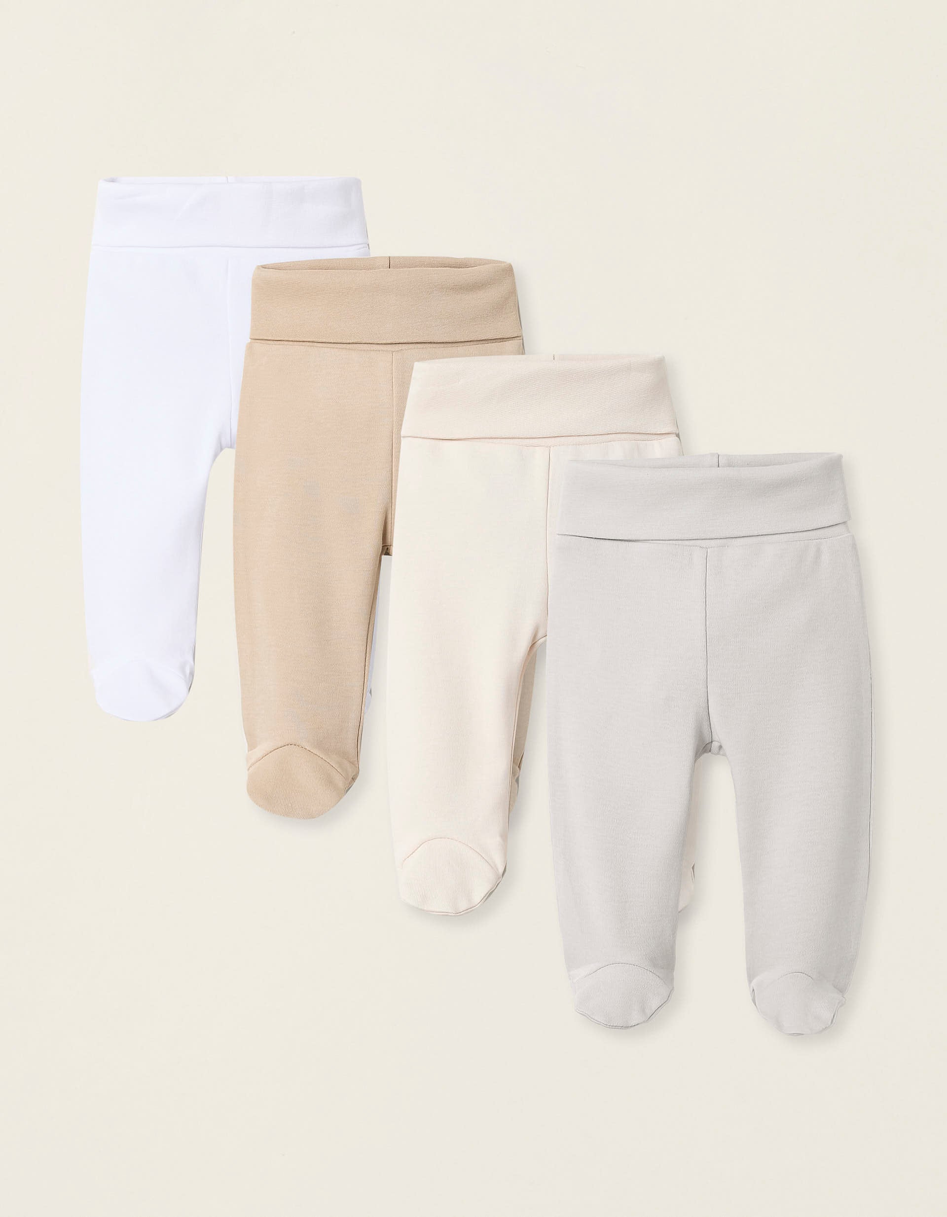 Pack of 4 Footed Trousers for Baby Boys, White/Beige/Grey