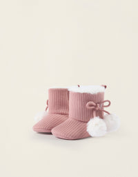 Bottes Côtelées avec Fourrure pour Nouveau-Née, Rose