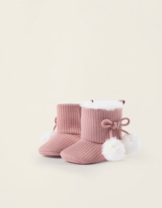 Bottes Côtelées avec Fourrure pour Nouveau-Née, Rose