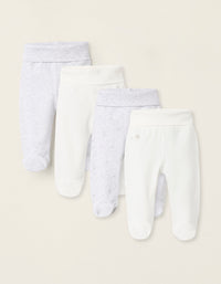 Pack 4 Calças com Pés para Bebé 'Cogumelos', Branco/Cinza