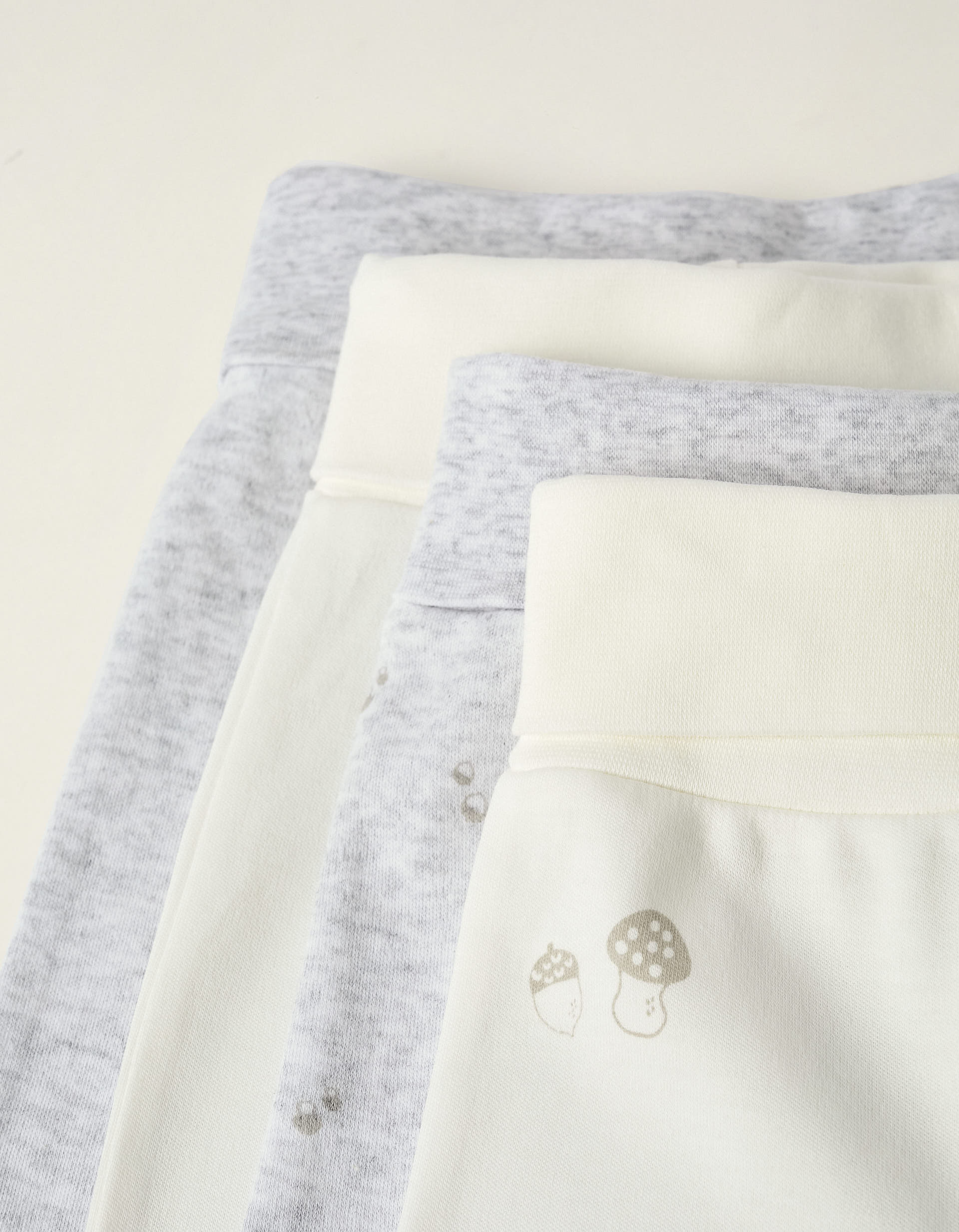 Pack of 4 Footed Trousers for Babies 'Mushrooms', White/Grey