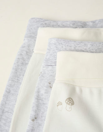 Pack 4 Pantalones con Pies para Bebé 'Cogumelos', Blanco/Gris