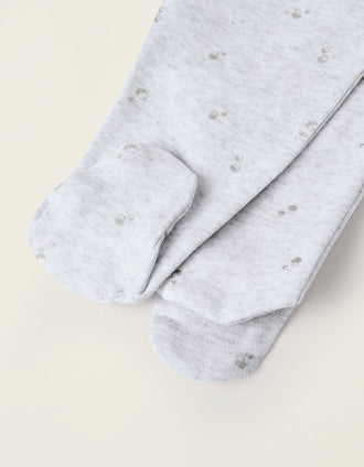 Pack 4 Calças com Pés para Bebé 'Cogumelos', Branco/Cinza