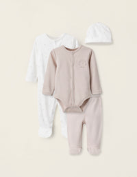 Set of 4 Pieces for Newborn Babies 'Hedgehog', White/Beige