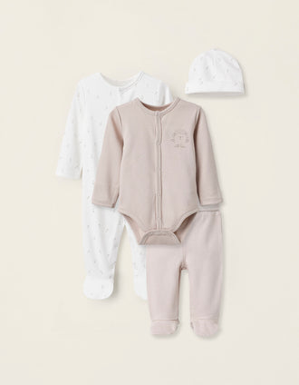 Conjunto de 4 Peças para Recém-Nascido 'Ouriço', Branco/Bege