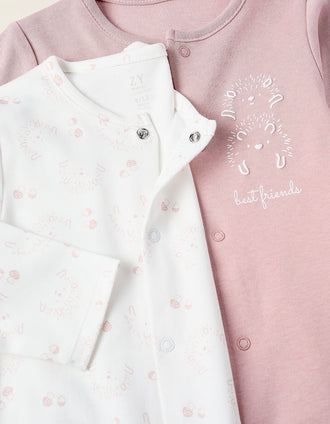 Pack 2 Babygrows de Algodão para Bebé 'Ouriço', Branco/Rosa