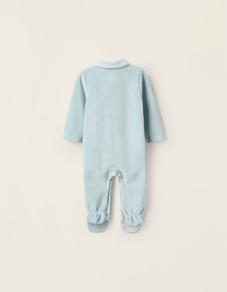 Pelele de Terciopelo con Volantes y Bordados para Recién Nacido, Azul