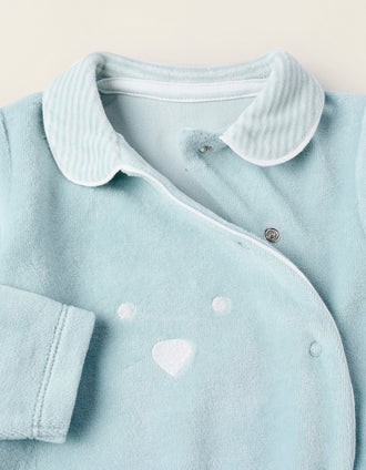 Pelele de Terciopelo con Volantes y Bordados para Recién Nacido, Azul