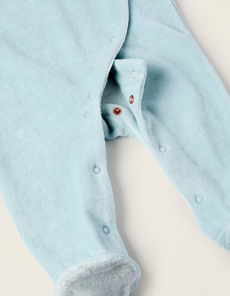 Pelele de Terciopelo con Volantes y Bordados para Recién Nacido, Azul