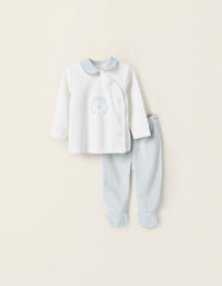 Pijama de Veludo para Recém-Nascido 'Ouriço', Azul/Branco