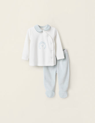 Pijama de Veludo para Recém-Nascido 'Ouriço', Azul/Branco