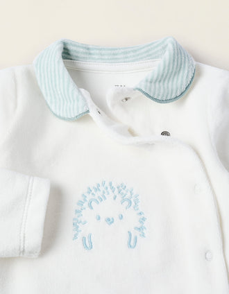 Pijama de Terciopelo para Recién Nacido 'Erizo', Azul/Blanco