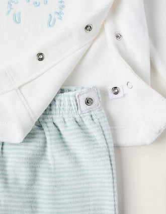 Pijama de Terciopelo para Recién Nacido 'Erizo', Azul/Blanco
