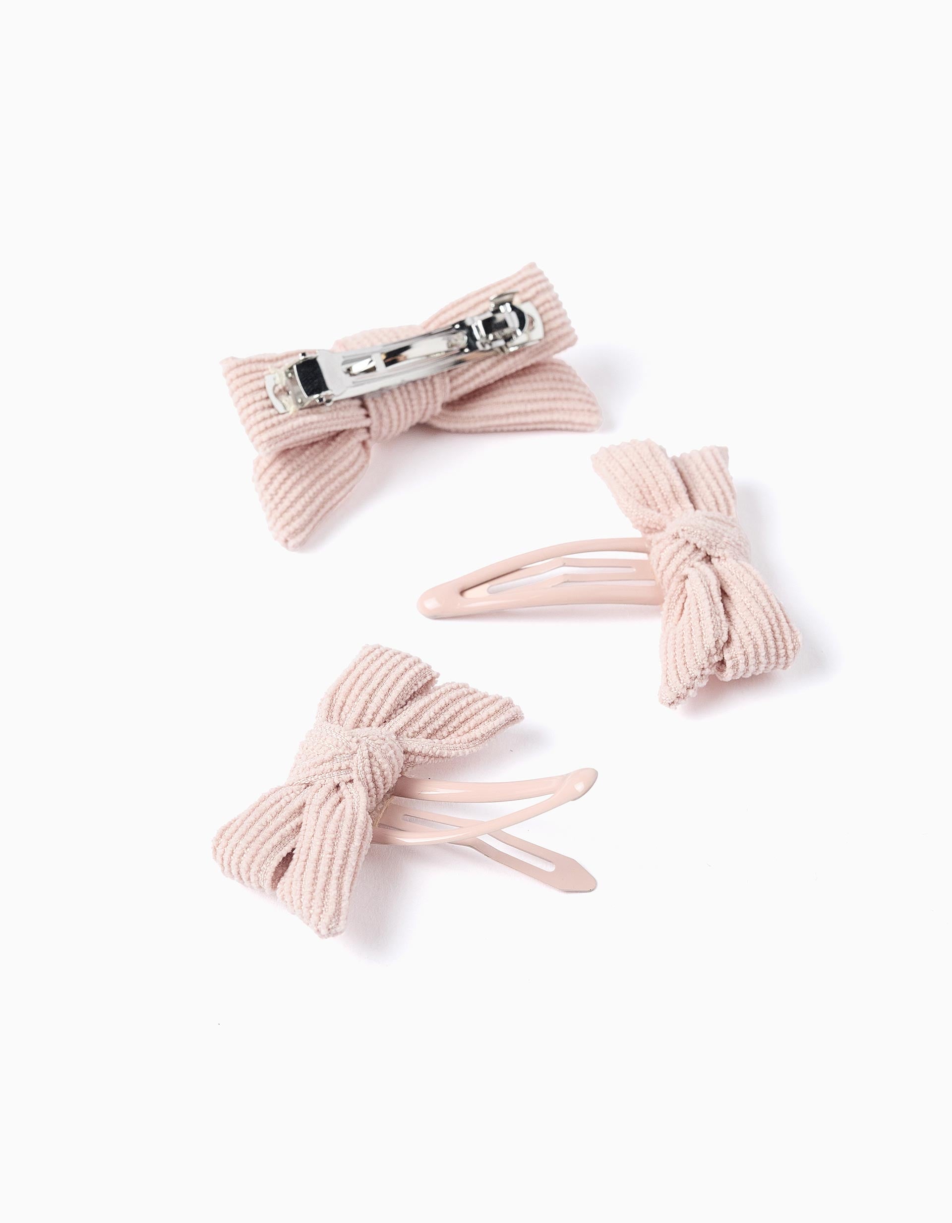 Pack 1 Barrette + 2 Pinces à Cheveux avec Nœud pour Bébé et Fille, Rose