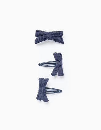 Pack 1 Pasador + 2 Horquillas con Lazos para Bebé y Niña, Azul Oscuro