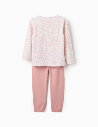 Pijama de Algodão para Menina 'Flores', Rosa/Branco
