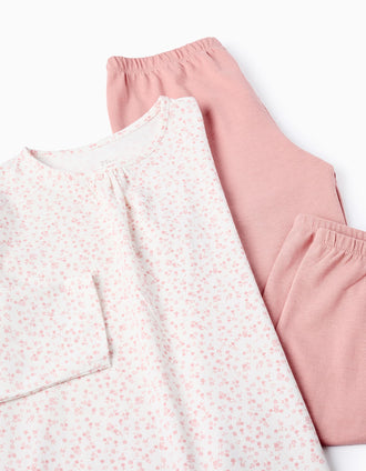 Pijama de Algodón para Niña 'Flores', Rosa/Blanco