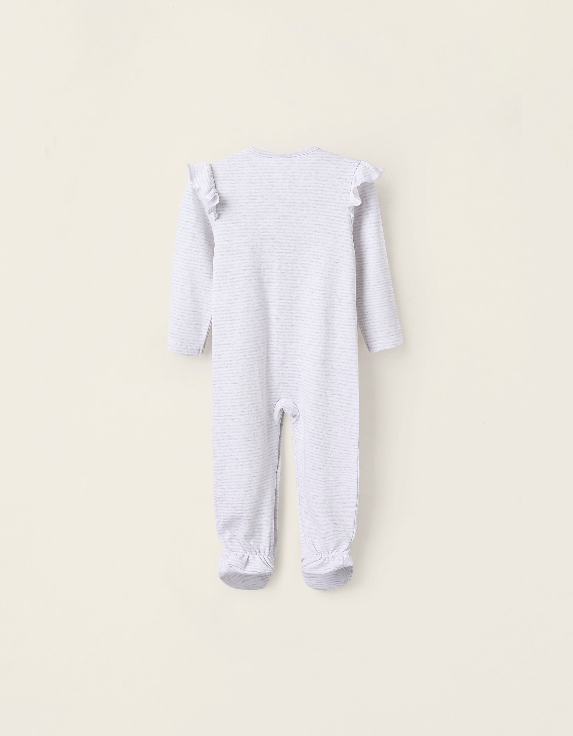 Striped Cotton Sleepsuit for Baby Girls, White/Grey