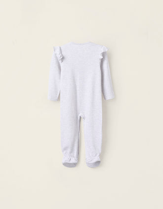 Babygrow de Algodão às Riscas para Bebé Menina, Branco/Cinza