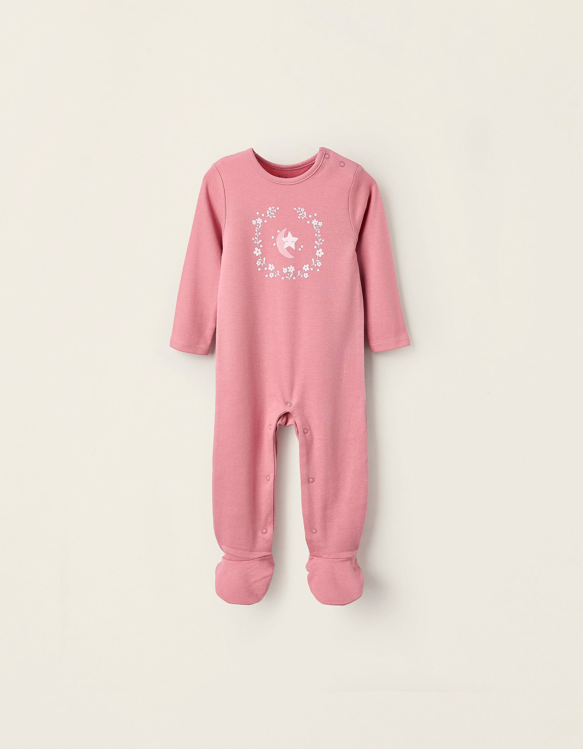 Cotton Sleepsuit for Baby Girls 'Moon & Star', Pink