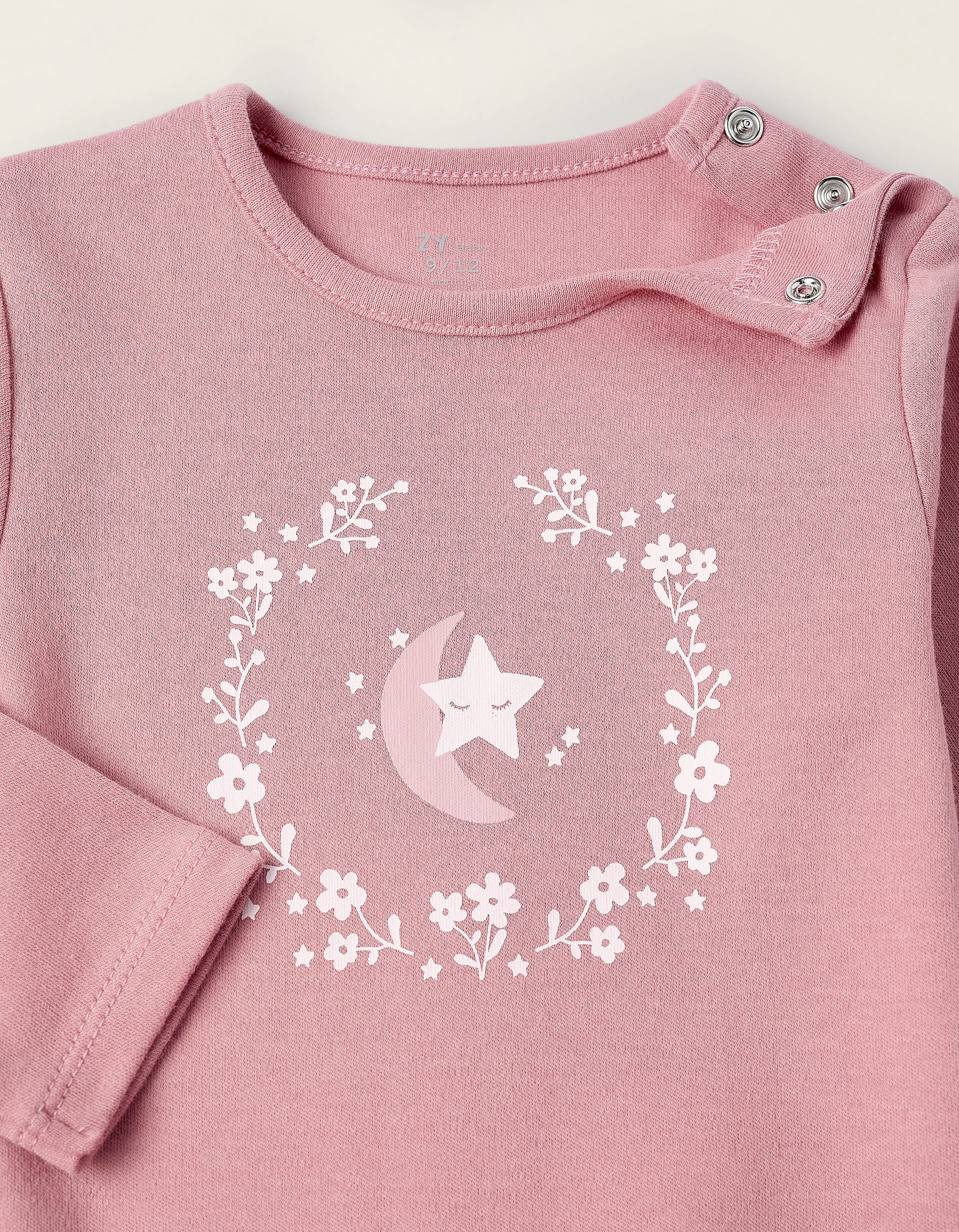 Cotton Sleepsuit for Baby Girls 'Moon & Star', Pink