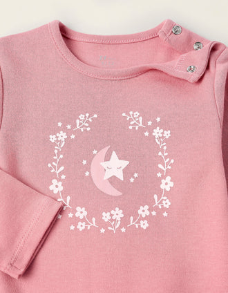 Babygrow de Algodão para Bebé Menina 'Lua & Estrela', Rosa