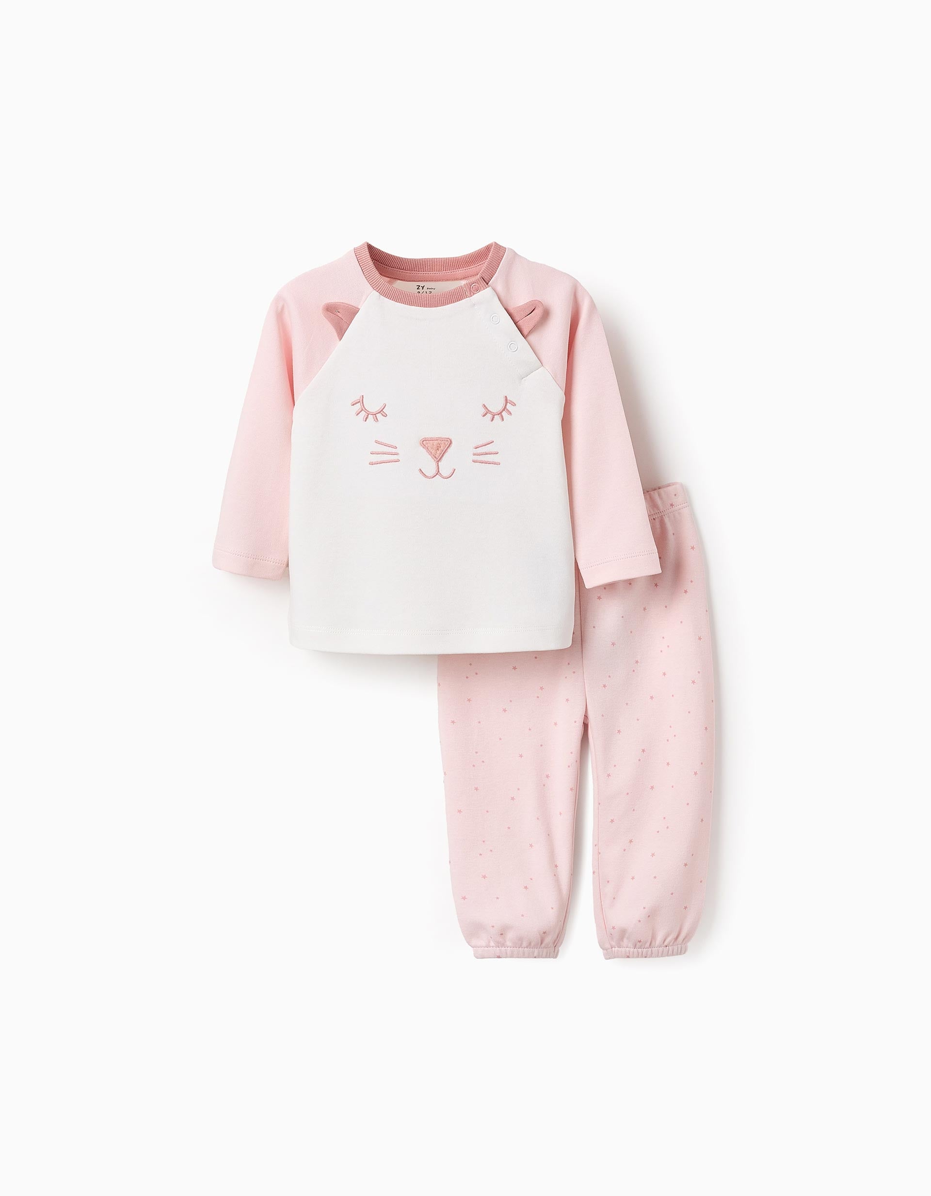 Cotton Pyjama for Baby Girls 'Cat', Pink/White