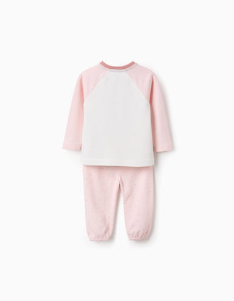 Pijama de Algodão para Bebé Menina 'Gata', Rosa/Branco