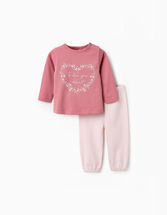 Pijama de Algodão para Bebé Menina 'Follow your Heart', Rosa