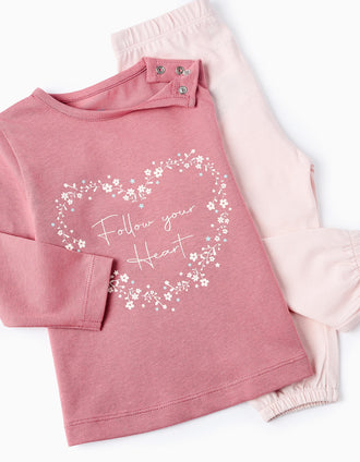 Pijama de Algodão para Bebé Menina 'Follow your Heart', Rosa