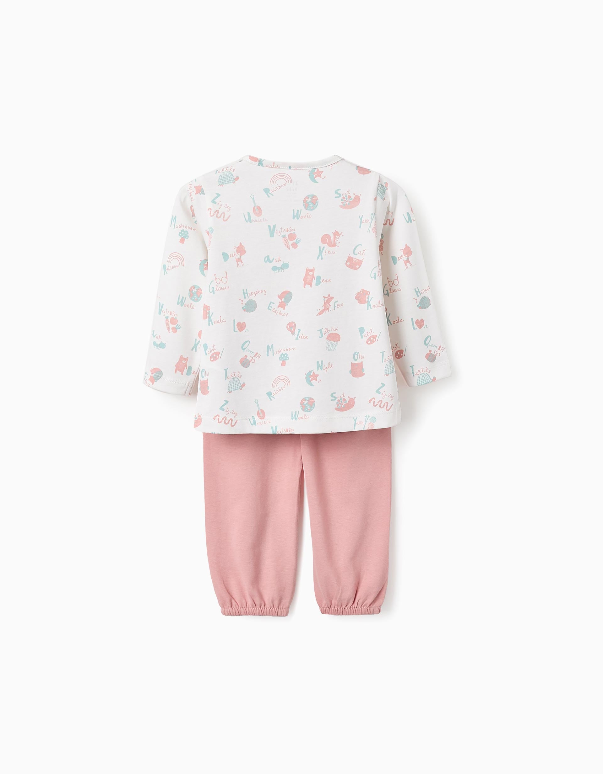 Cotton Pyjama for Baby Girls 'Forest', White/Pink