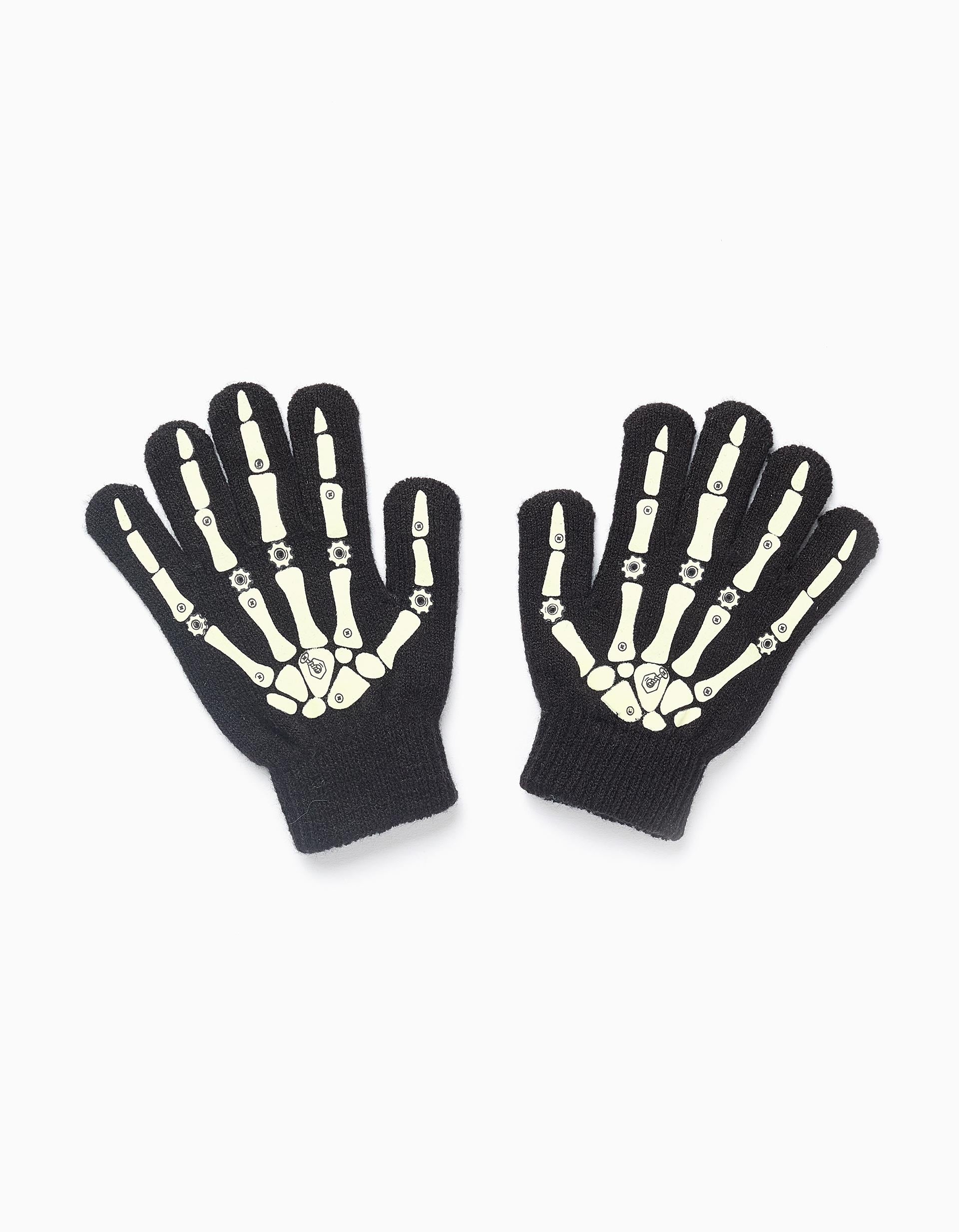 Gloves Glow in the Dark for Boys 'Skeleton', Black