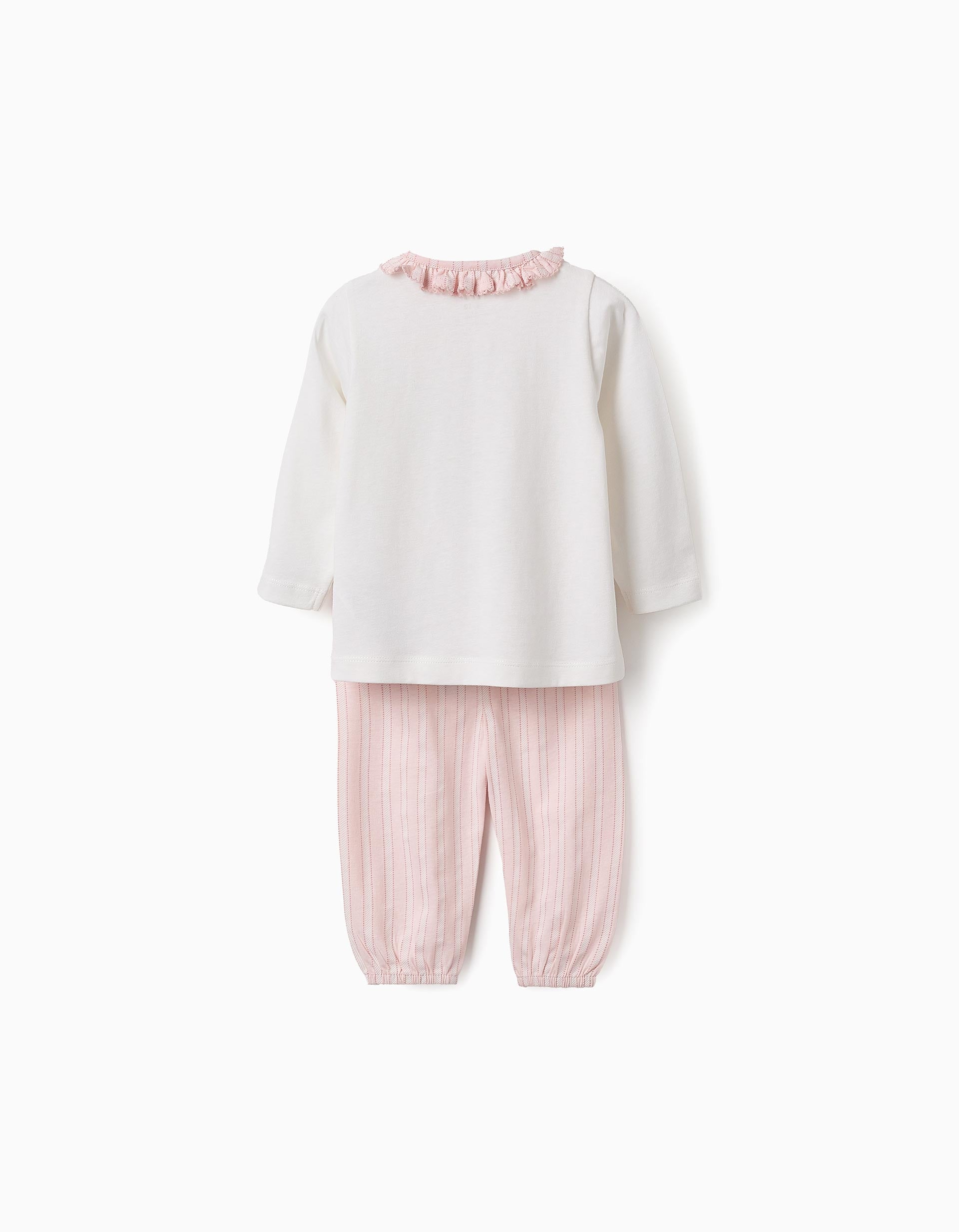 Cotton Pyjama with Frills and Stripes for Baby Girls, Pink/White