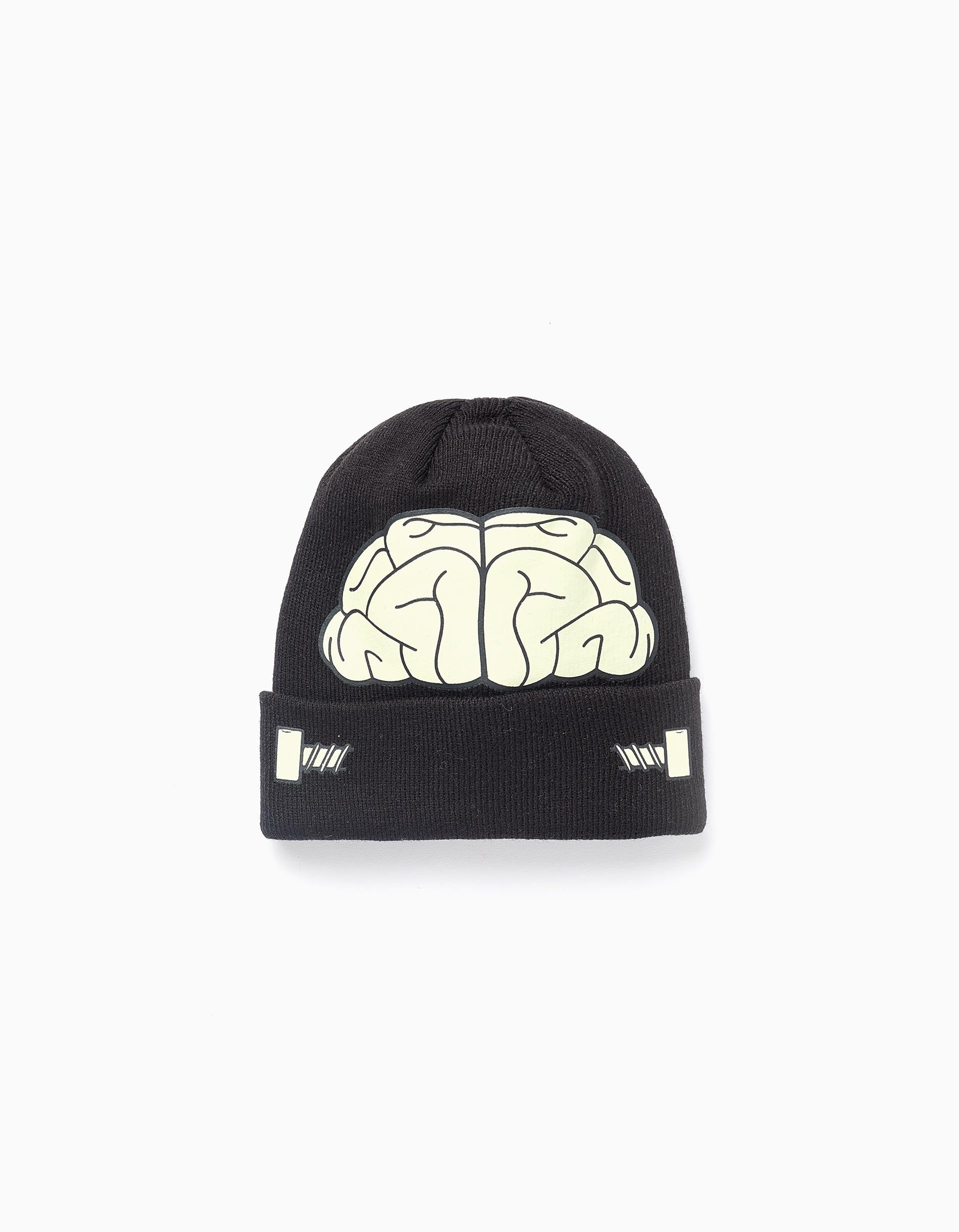 Beanie Glow in the Dark for Boys 'Brain', Black