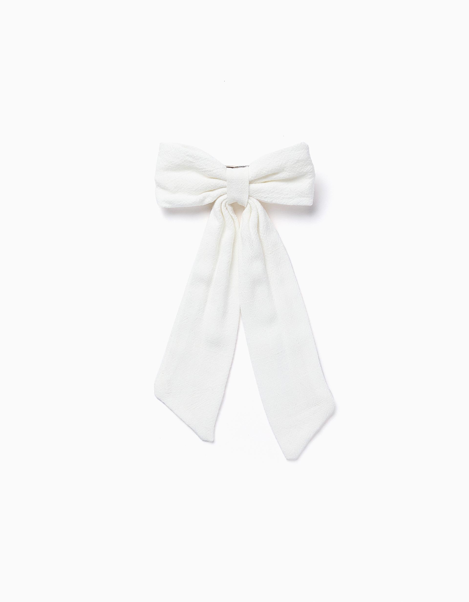 Hair Clip with Long Bow for Babies and Girls, White