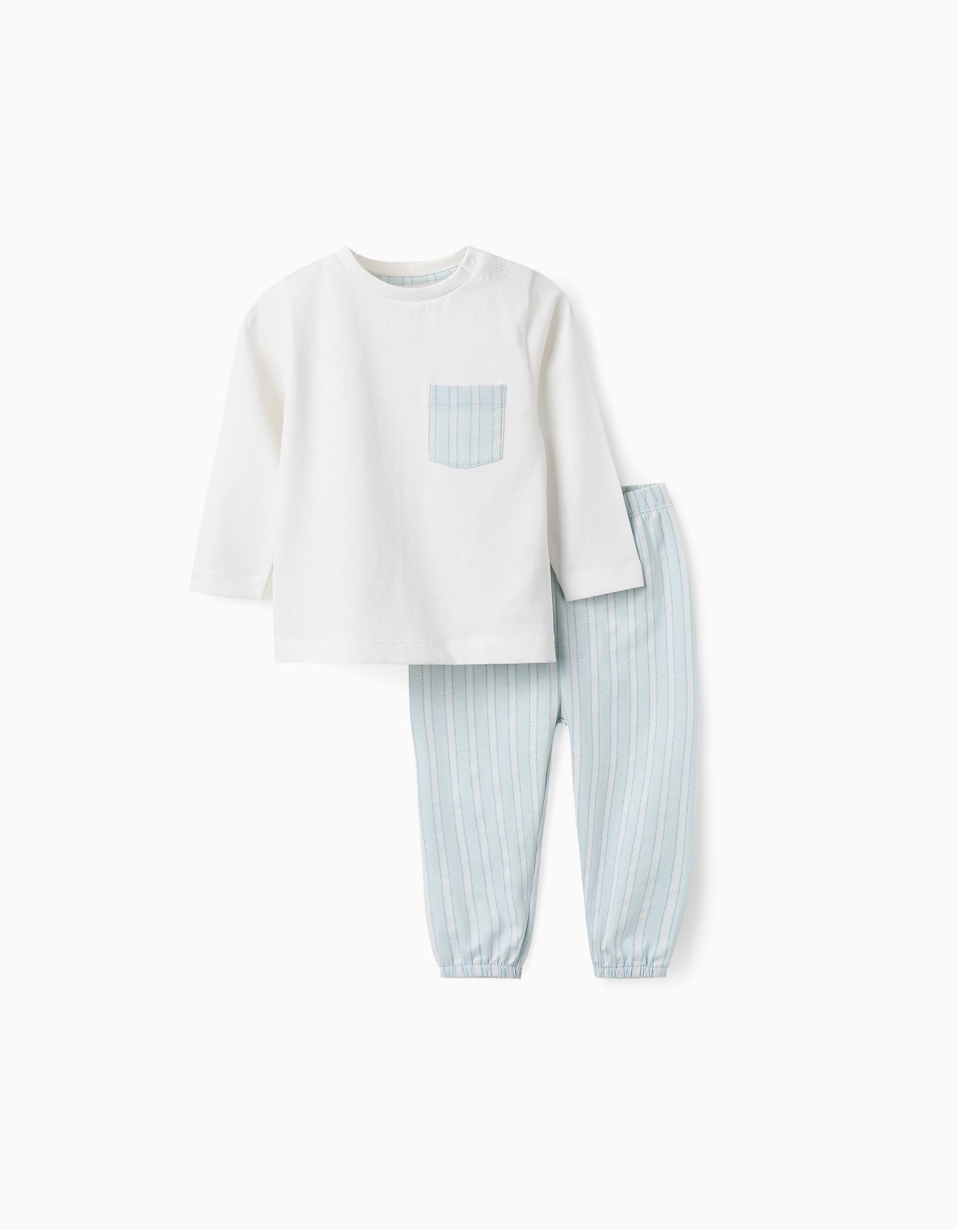 Cotton Pyjama with Pocket and Stripes for Baby Boys, Blue/White