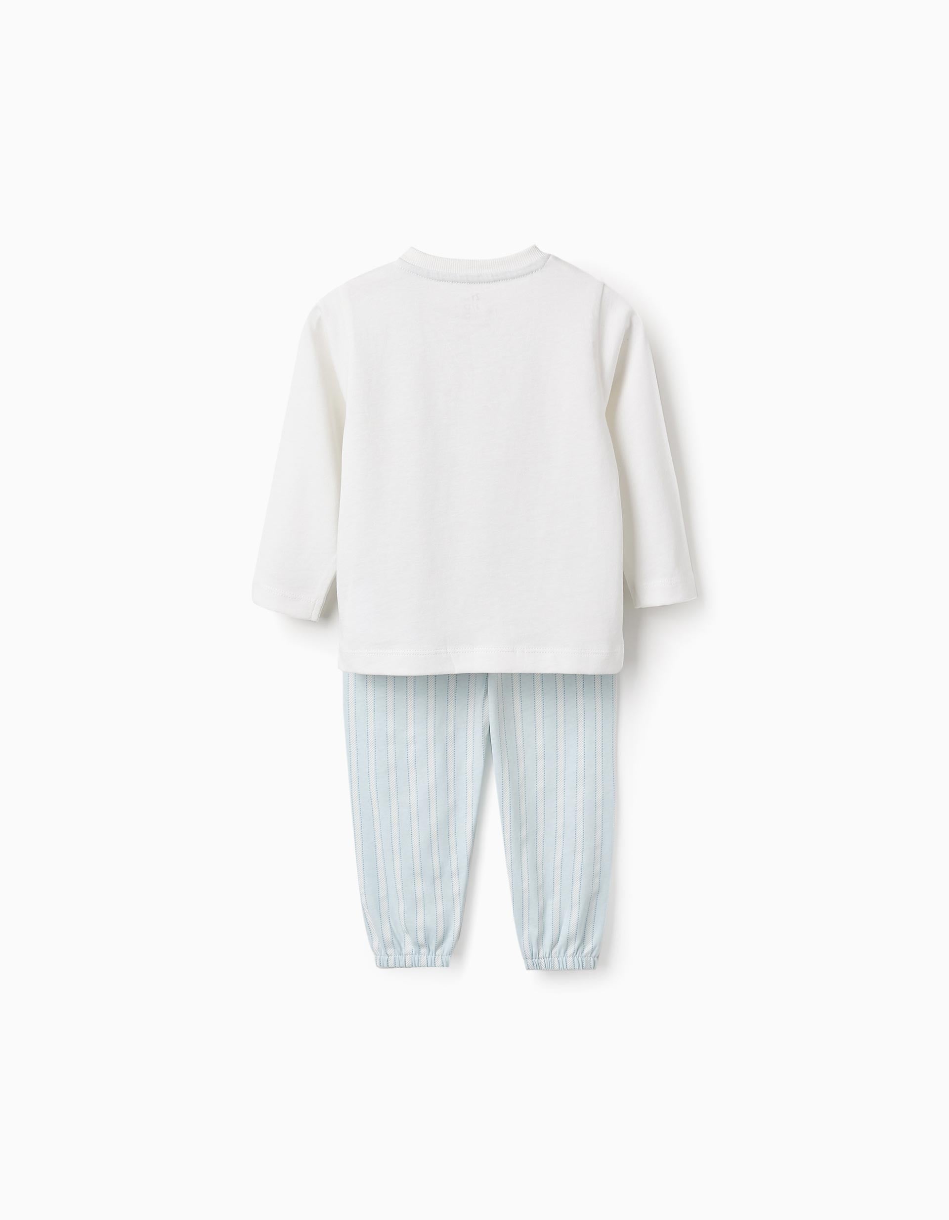 Cotton Pyjama with Pocket and Stripes for Baby Boys, Blue/White