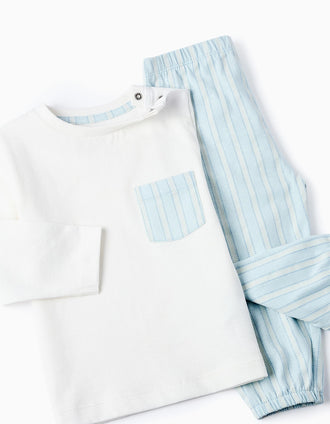 Pijama de Algodón con Bolsillo y Rayas para Bebé Niño, Azul/Blanco