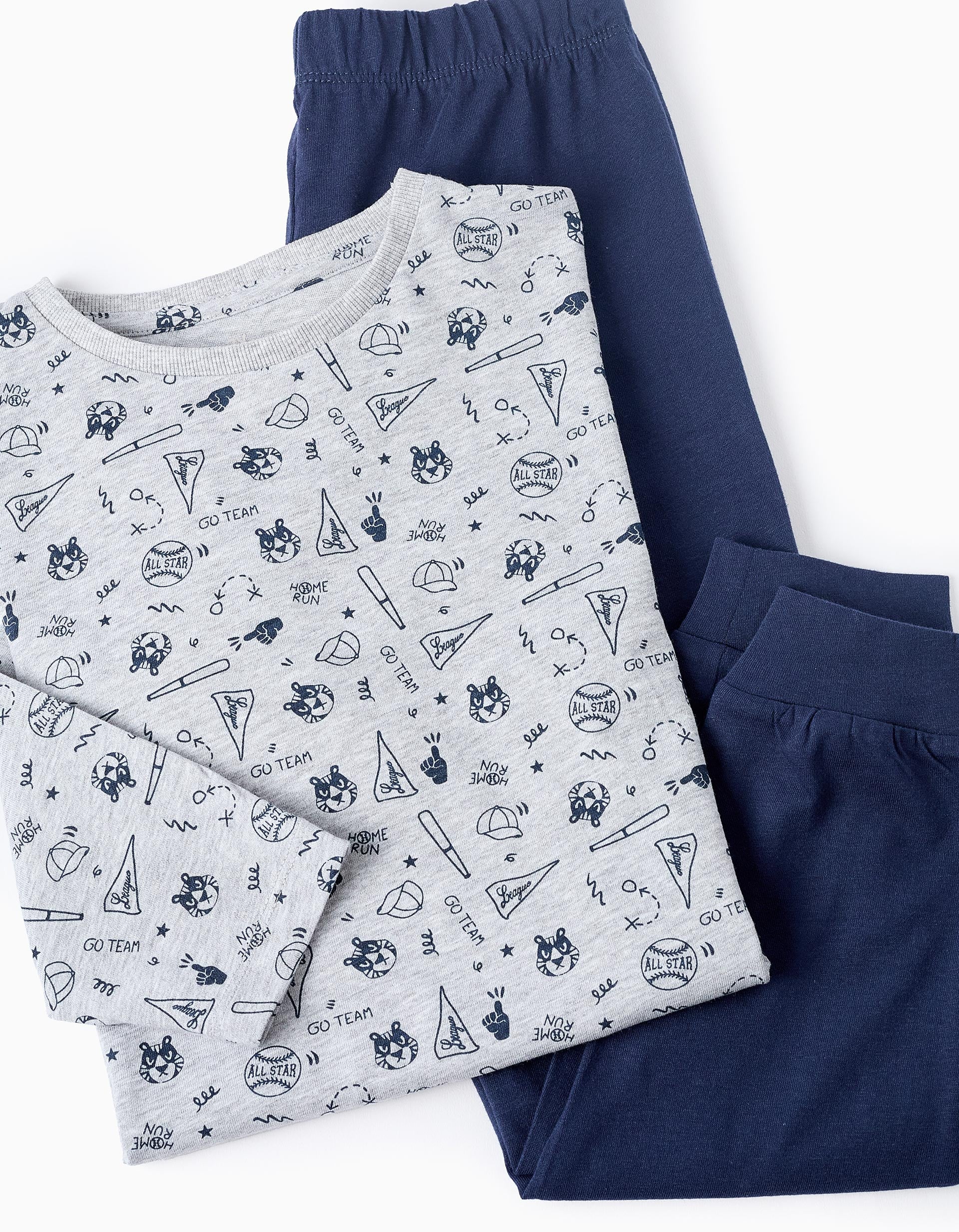 Cotton Pyjama for Boys 'Baseball', Grey/Dark Blue