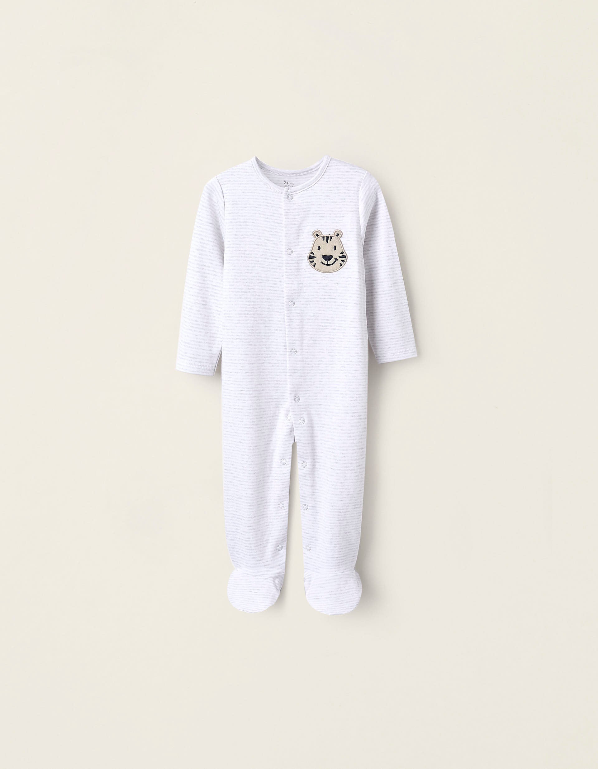 Striped Cotton Sleepsuit for Baby Boys, White/Grey