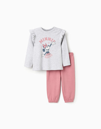 Pijama de Algodão para Bebé Menina 'Minnie', Rosa/Cinza
