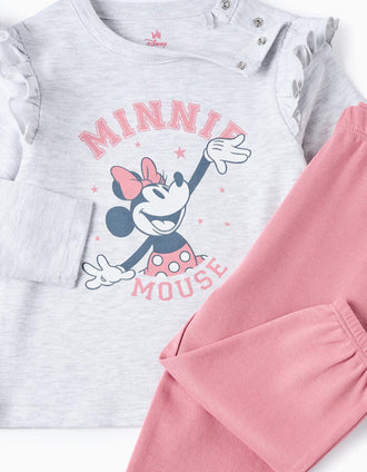 Pijama de Algodão para Bebé Menina 'Minnie', Rosa/Cinza