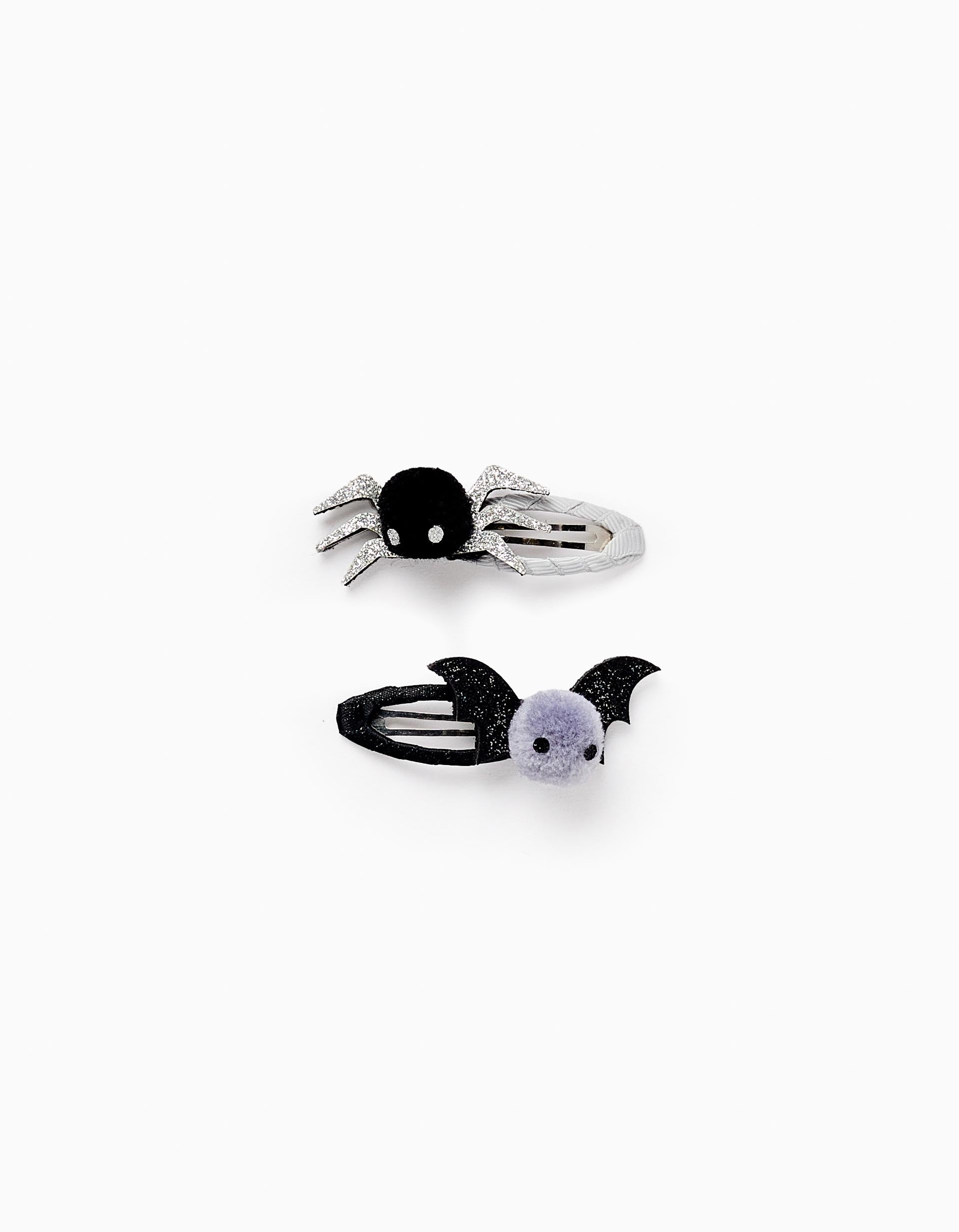 Pack of 2 Hair Clips for Baby and Girls 'Spider & Bat', Black/Silver