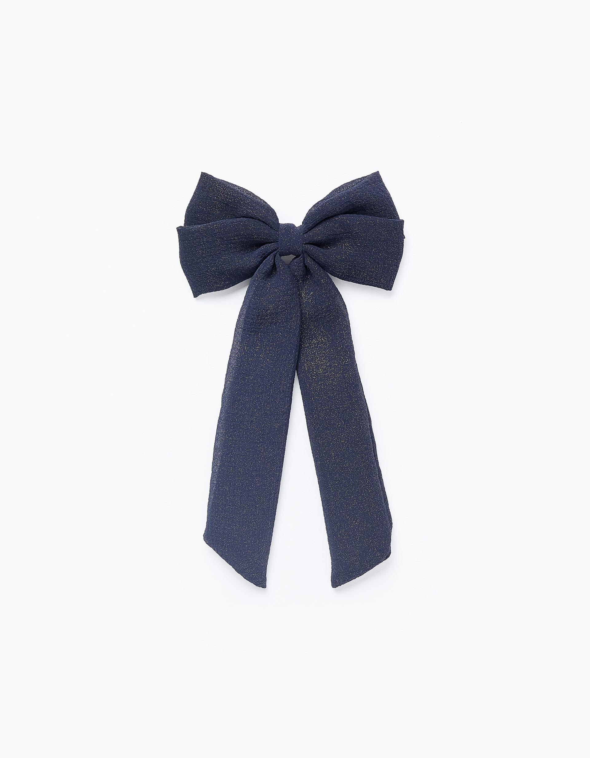 Barrette avec Noeud pour Bébé et Fille, Bleu Foncé/Doré