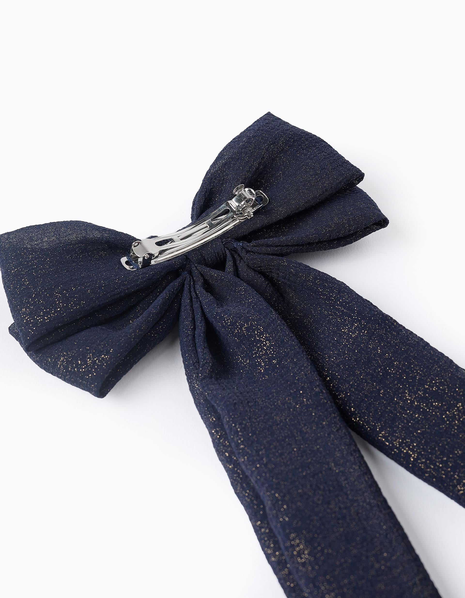 Barrette avec Noeud pour Bébé et Fille, Bleu Foncé/Doré