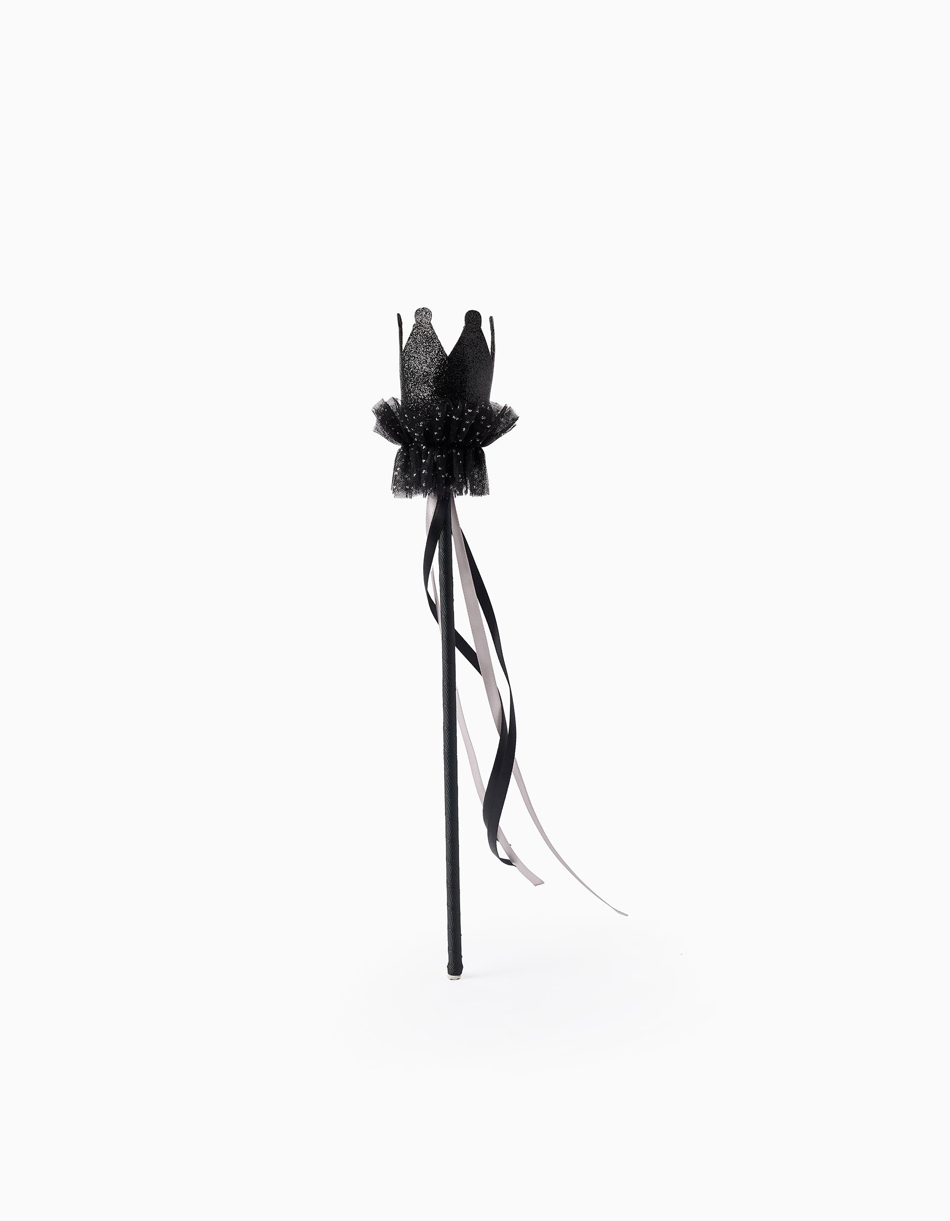 Magic Wand with Sparkles and Tulle 'Crown', Black