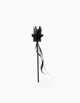 Baguette Magique avec Strass et Tulle 'Couronne', Noir