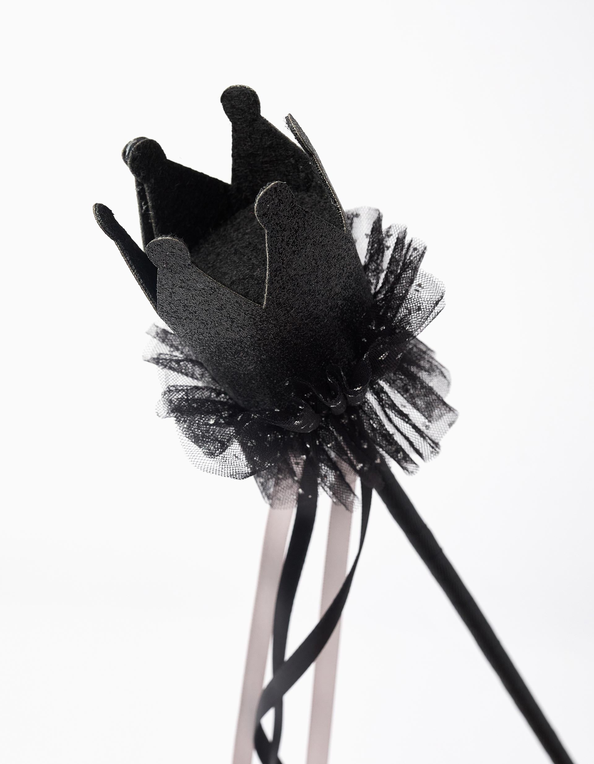 Magic Wand with Sparkles and Tulle 'Crown', Black