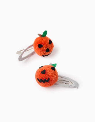 Pack 2 Ganchos com Abóboras para Bebé e Menina 'Halloween', Laranja
